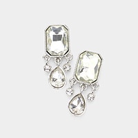 Emerald Cut Stone Accented Round Teardrop Link Dangle Evening Earrings