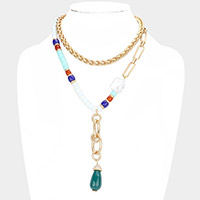 Teardrop Accented Beaded Double Layered Necklace