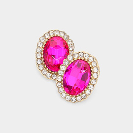 Oval Stone Stud Evening Earrings