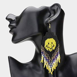 Smile Accented Seed Beaded Fringe Dangle Earrings