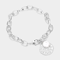 Freshwater Pearl Irregular Metal Round Charm Bracelet