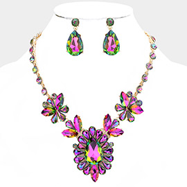 Teardrop Stone Cluster Evening Necklace