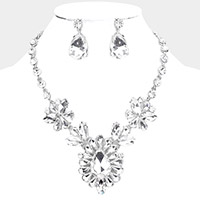 Teardrop Stone Cluster Evening Necklace