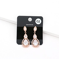 CZ Marquise Teardrop Link Dangle Evening Earrings