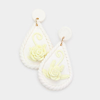 Flower Accented Teardrop Polymer Clay Dangle Earrings