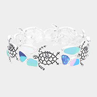 Glittered Bead Enamel Pointed Metal Turtle Stretch Bracelet