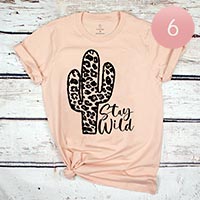 6PCS - Assorted Size Stay Wild Cactus Graphic T-shirts