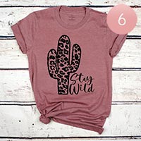 6PCS - Assorted Size Stay Wild Cactus Graphic T-shirts