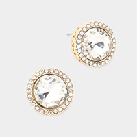 Rhinestone Trimmed Round Stone Stud Evening Earrings