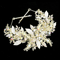 Stone Embellished Leaf Cluster Bun Wrap Headpiece