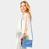 Solid Color With Pearl Button Straw Micro Crossbody Bag