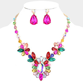 Teardrop Stone Cluster Evening Necklace