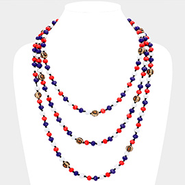 American USA Flag Shamballa Ball Accented Faceted Bead Long Necklace