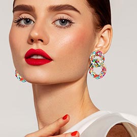 Stone Embellished Link Evening Earrings