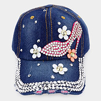 Bling Flower Heel Baseball Cap