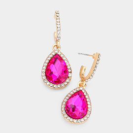 Rhinestone Trimmed Teardrop Stone Dangle Evening Earrings