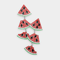 Rhinestone Pave Triple Watermelon Slices Drop Down Earrings