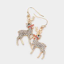 Rhinestone Pave Christmas Deer Dangle Earrings