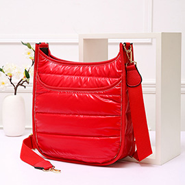 Solid Quilted Shiny Puffer Crossbody Bag