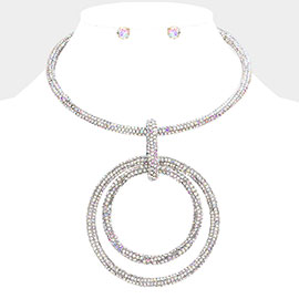 Bling Double Open Circle Pendant Necklace