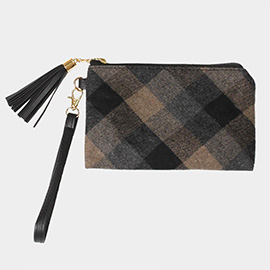 Plaid Check Wristlet Pouch Bag