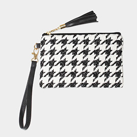 Houndstooth Wristlet Pouch Bag