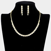 Rectangle Stone Accented Rhinestone Necklace