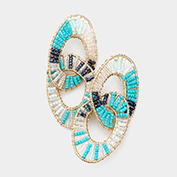 Tiny Bead Embellished Irregular Open Oval Link Earrings