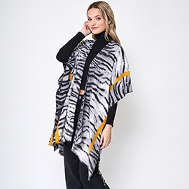 Tiger Patterned Border Striped Cover Up Kimono Poncho