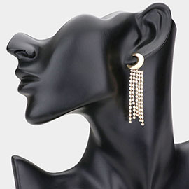 Crescent Rhinestone Fringe Down Evening Earrings