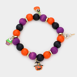 Halloween Theme Charms Wood Stretch Bracelet