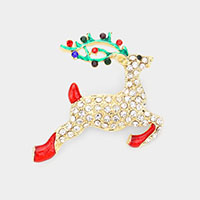 Rhinestone Pave Reindeer Brooch