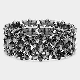 Marquise Floral Oval Crystal Cluster Stretch Evening Bracelet