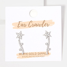 White Gold Dipped Stone Paved Star Ear Crawlers