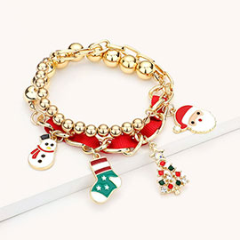 2PCS - Christmas Theme Enamel Charm Multi Layered Bracelets