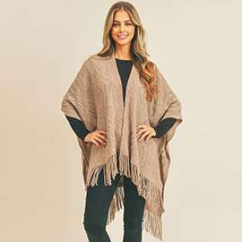 Embossed Pattern Tassel Ruana Poncho