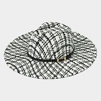 Belt Band Accented Check Patterned Panama Hat