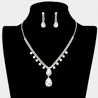 Teardrop Stone Accented Rhinestone Pave Necklace