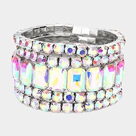 5PCS - Emerald Cut Round Stone Stretch Evening Bracelets