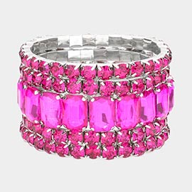 5PCS - Emerald Cut Round Stone Stretch Evening Bracelets