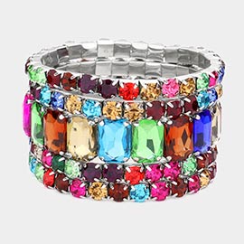 5PCS - Emerald Cut Round Stone Stretch Evening Bracelets