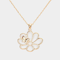 Metal Cut Out Flower Butterfly 
 Pendant Necklace