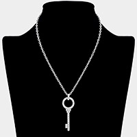 Rhinestone Pave Key Pendant Necklace