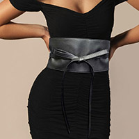 Wide faux leather wrap belt