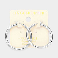 14K White Gold Dipped Metal Pin Catch Hoop Earrings