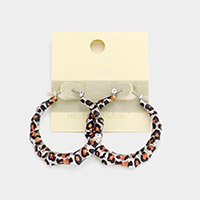 Leopard Printed Metal Bamboo Hoop Pin Catch Earrings 