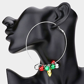 Christmas Bell Bulb Charm Metal Hoop Earrings