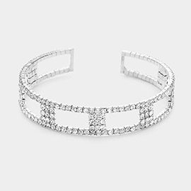 Square Rhinestone Pave Accented Cuff Bracelet