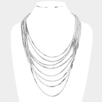 Multi Layered Box Chain Waterfall Bib Necklace