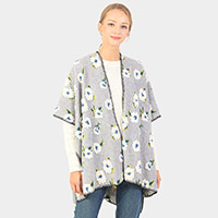 Floral Pattern Wool Blended Winter Kimono Poncho